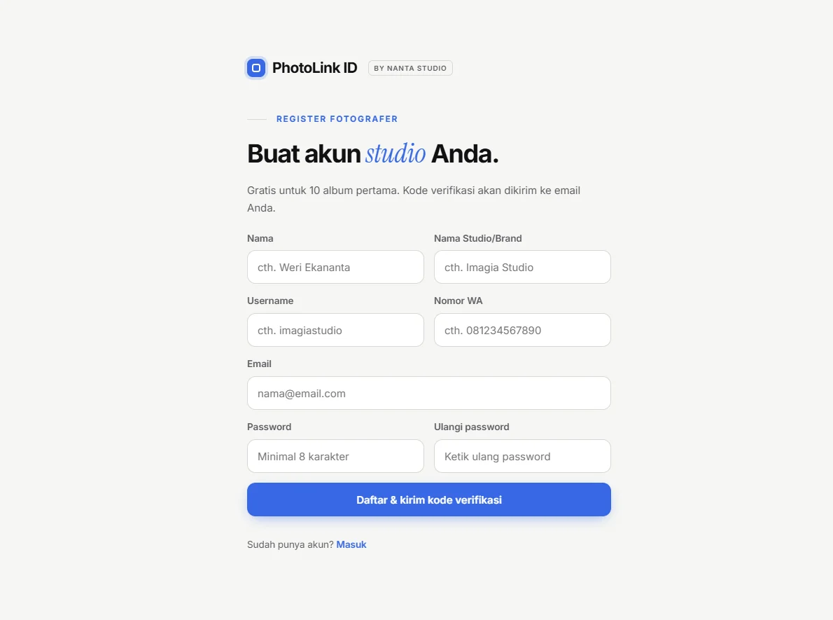 Buat Akun Studio PhotoLink ID